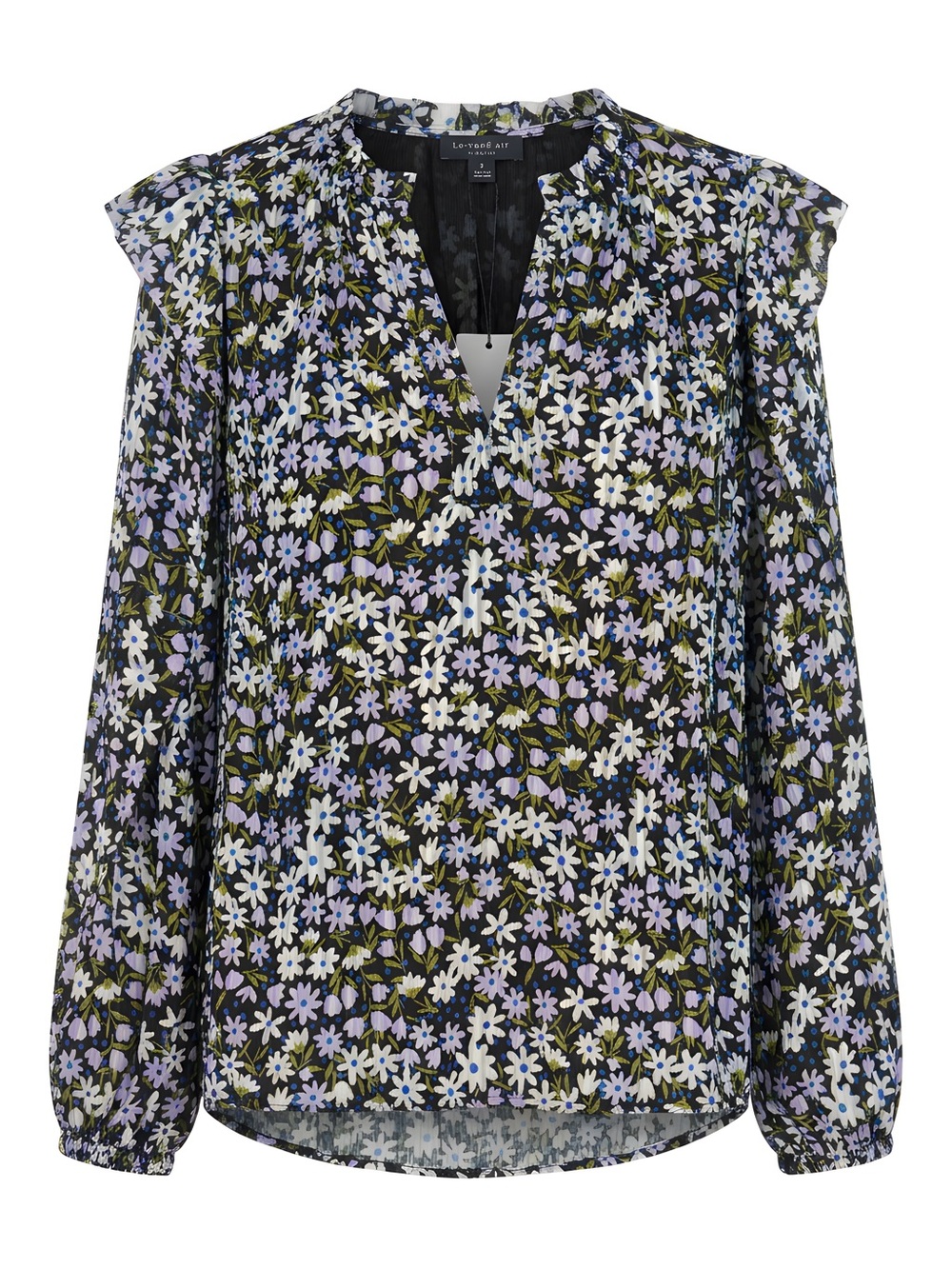 Current air- Black Floral V-Neck Long Sleeve Blouse, size M